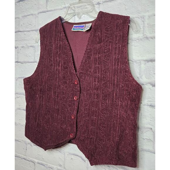 Vintage Northcrest corduroy cotton burgundy embroidered 90s Vest medium. - Picture 2 of 6
